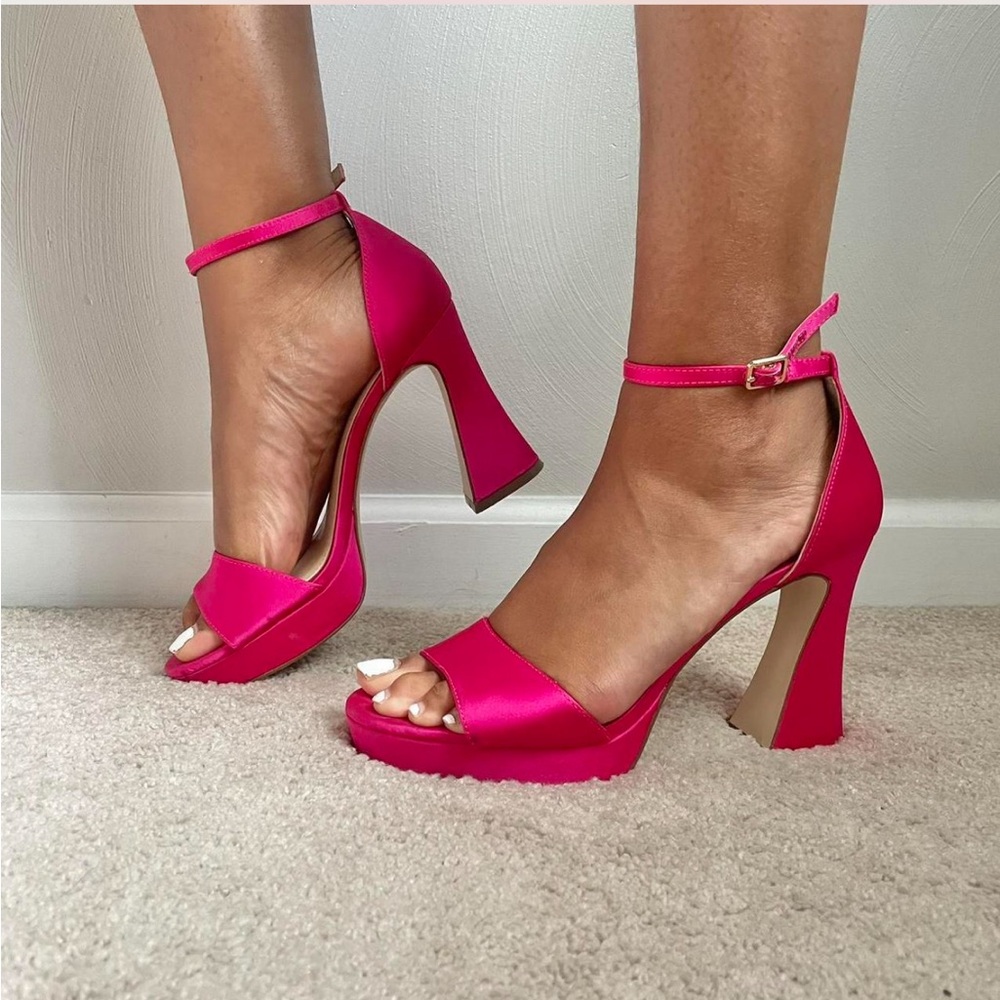 Jessica Simpson Hot Pink Satin Platform Heels